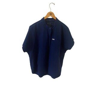 Figs Mens Medical Nursing Short Sleeve Button Up Mock Neck Top - XL